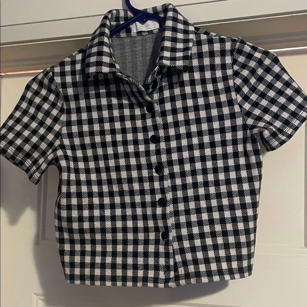 OAK + FORT Black and White Checkered Crop Top